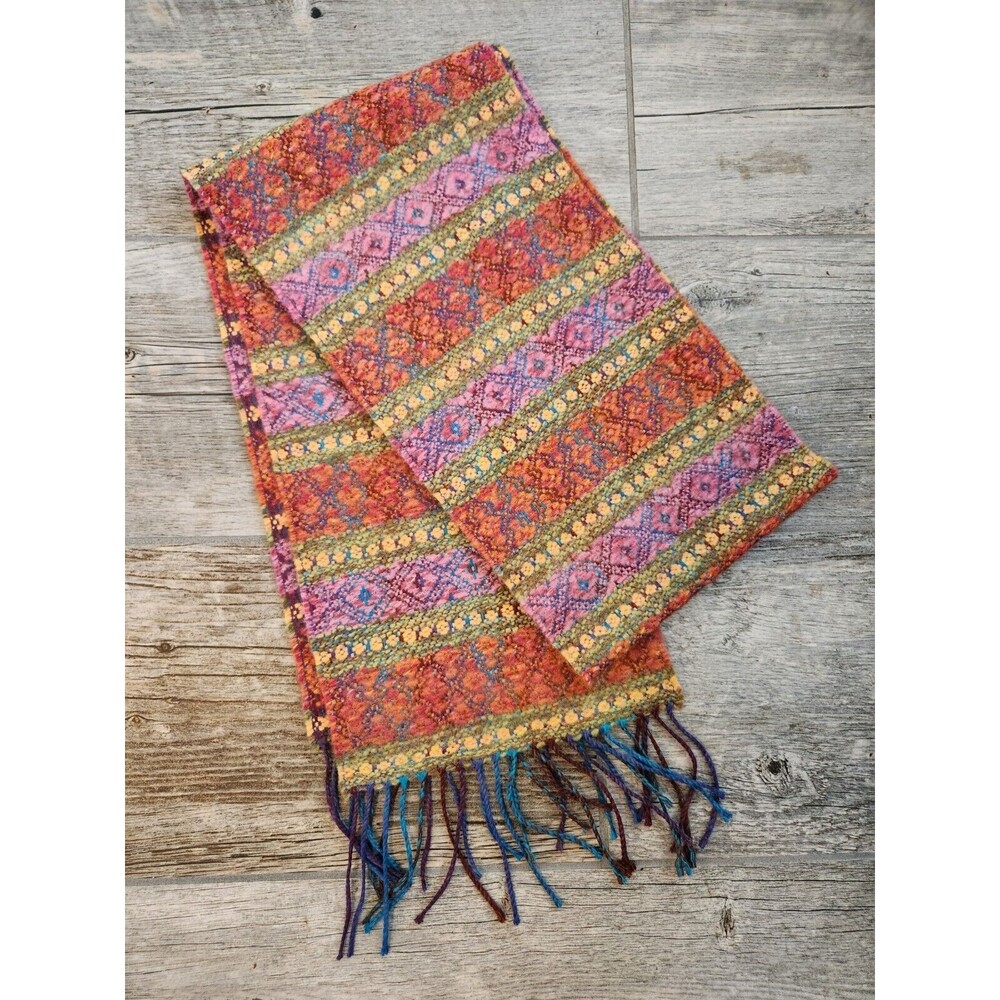 Victoire Mathieu‎ Paris Pink Burnt Orange Wool Blend AMAZING Fringe Scarf Winter - Picture 9 of 10
